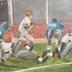 Before his death, Greg Ploetz painted this image of a University of Texas football game. His number was 31 (left).